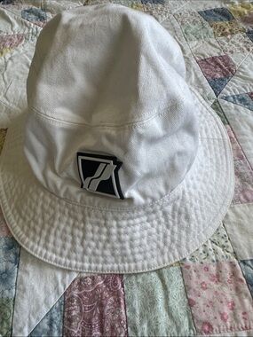 L—White Bucket Hat with Black/White Logo